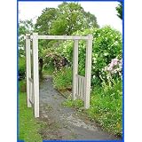 The Bloomfield Adjustable Width Tan Vinyl Arbor by In the Garden and More