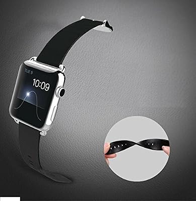 ECSEM 38mm 時計バンド  本革ソフトレザー ステンレス鋼のバックル クラシックバックル Apple Watch用ベルト 交換ベルト 腕時計ストラップ ブラック