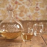 Set 4 Stemless Wine Glasses with Etched Decanter