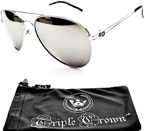 V.W.E. Triple Crown Aviator Sunglasses Silver Mirror Lens Black