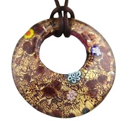 Handmade Round Shape Murano Glass Pendant - Cynthia Large Amber/Gold Style1