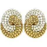 1 1/8 X 1 1/2 Interlocking Circles Pave' Earrings, Clip On In Crystal with Gold Finish