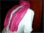 Pink and Mauve Wide Stripes with Gold Lurex Handloom Rayon Scarf, 14 inches X 64 inches