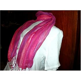 Buy Pink and Mauve Wide Stripes with Gold Lurex Handloom Rayon Scarf, 14 inches X 64 inches by Timbuk2