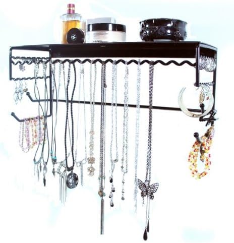 Wall-mounted Jewelry & Accessory Storage Rack Organizer Shelf for Hanging Earrings, Bracelets, Necklaces, & Hair Accessories
