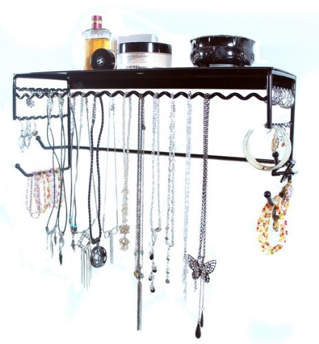 Wall-mounted Jewelry & Accessory Storage Rack Organizer Shelf for Hanging Earrings, Bracelets, Necklaces, & Hair Accessories