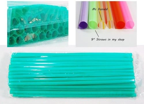 9" 40 pcs Thin Drinking Straws Party Origami Stars Craft, Green Moss