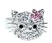 Adorable Crystal Kitty Pink Flower Bow Fashion Ring Adjustable size & GIFT BOXED