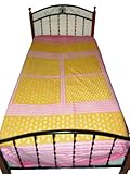 New Twin Sized Cotton Bedsheet Corn Pink Floral Indian Hand Block Print Des ....