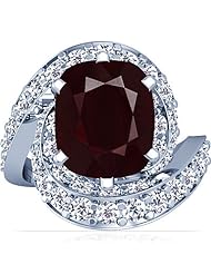 18K White Gold Cushion Cut Ruby Ring With Sidestones