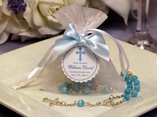 BAPTISM CHRISTENING PHOTO - BOY GIRL PINK BLUE - (set of 5) - Imported Mini Glass Rosary Beads in Organza Bag Favors