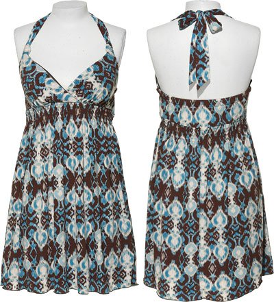Top Quality LOVE TEASE Jersey Ikat Print Babydoll Halter Dress [1PTMANAX], 226 Rust/Copper