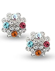 Honeystore Girls Austria Diamond Alloys Gold Plated Post Nut Studs Color Multicolor