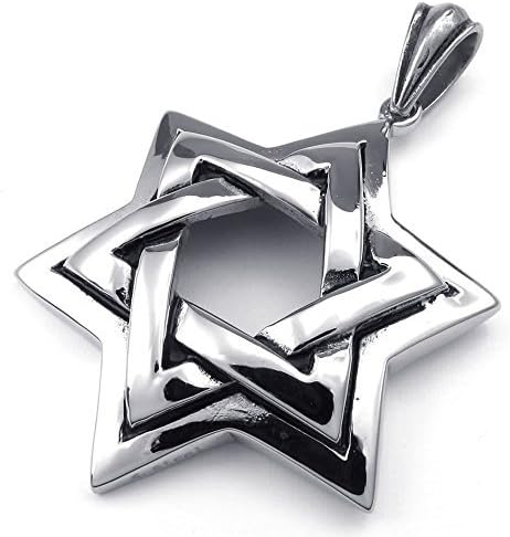 Our Belong Mens Star of David Stainless Steel Pendant Necklace, Silver, 18-26 inch Chain