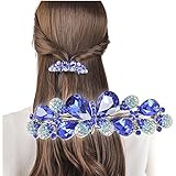 クリスタル バレッタ 髪留め 蝶 ヘアピン おしゃれ ヘアアクセサリー 結婚式 パーティー コスチューム (ブルー)