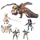 Papo Dragon Battle Set: Dragon of Darkness, Prince of Brightness, Prince of Brightness Horse, Bowman, Crossbowman Knight, Foot Soldier Knight