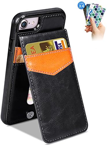 iPhone 7 Case, WINNETEK Faux Leather Cover with Back Flip Stand Feature iPhone 7 Wallet Case ID Credit Debit Card Slot Holders Protective Shell for iPhone 7 4.7 Inch - Black