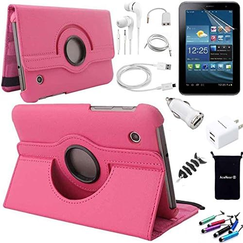 AceNear Accessory Bundle For ASUS MeMO Pad HD 7-inch ME173X Tablet - New 360 Degress Rotating Stand 3D Luxury Crystal Bling Leather Folio Case Screen Protector Cable Earphone Charger (T1-99-pink)