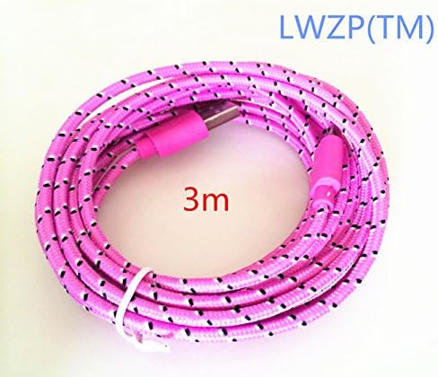 LWZP(TM) New Ruggedized Braided Fabric Design Extra Long High Quality 10Ft For iPhone 5 cable - Extra Long iPhone 5 5S 5C iPad mini iPod - 8 pin to USB Data Sync Transfer cable - iPhone 5 cable 10Ft - 10ft iPhone 5 Charger (1pack,hotpink)