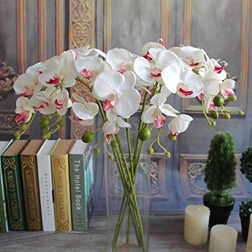 SSWQ Fake Silk Artificial Butterfly Orchid Flower for Home Garden Party Plant Decor(White Red)