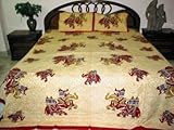 3 Pc Bedspread Cotton India Bedding Wheat Maroon Elephant Print