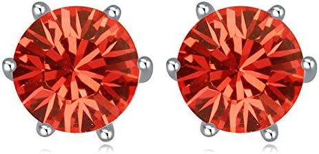 PERFIN Platinum Plated Sterling Silver jewelry, Round Stud Earrings for Women made Swarovski Zirconia. (Padparadscha)
