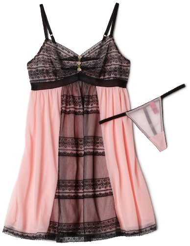 Betsey Johnson Women's Tricot Lace Trim Babydoll