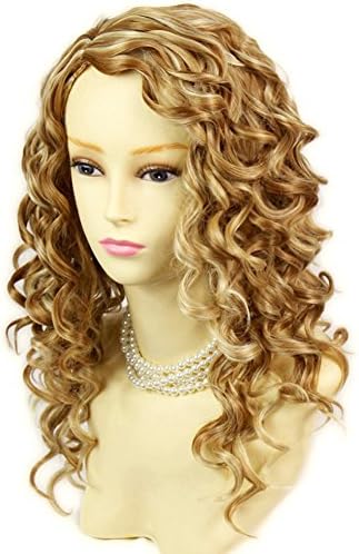 Lovely Stunning Long Curly Blonde Mix Skin top Wigs Versatile Hair Ladies Wig