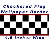 Checkered Flag Cars Nascar Wallpaper Border-4.5 Inch (Red Edge)