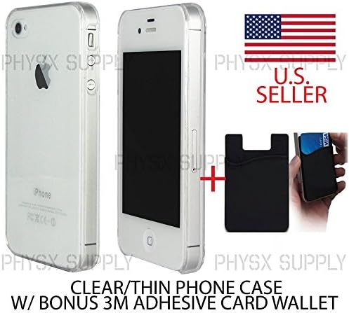 iPhone 4 4s Case, Clip on Clear Hard Transparent iPhone 4 / 4s Thin Case Snap On Back Bonus Wallet Adhesive 3M Hard Case