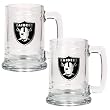 Oakland Raiders NFL 2pc 15oz Glass Tankard Set- Primary Logo Oakland Raiders NFL 2pc 15oz Glass Tankard Set- Primary Logo