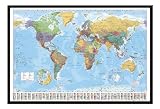World Map Pin Board Framed In Black Wood Includes Pins - 98.5 x 68 cms (Approx 39 x 27 inches)