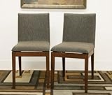 Set of 2 Dining Chairs with Twill Fabric Seats in Brown Finish