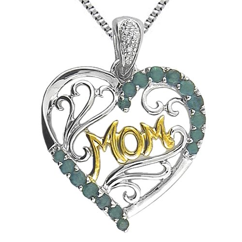 Sterling Silver and 14k Yellow Gold Created Emerald and Diamond Pendant,18