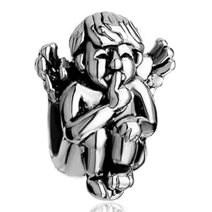 Pugster Angel Squatting Speak No Evil European Charm Beads Fit Pandora Chamilia Biagi Charm Bead Bracelet