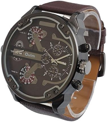 Nolia Luxury Military Army Dual Time Quartz Large Dial Wrist Watch Oulm (Brown)