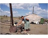 Photographic Print of Tuvan woman cooking at Goat herders Yurt out on the steppe from ArcticPhoto  from ArcticPhoto