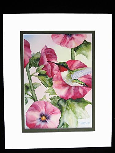 8x10 Matted Print, Hummingbird in Hollyhocks