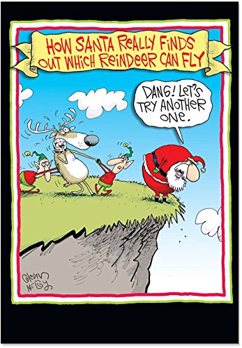 NobleWorks ''Reindeer Can Fly'' Funny Merry Christmas Greeting Card, 5'' x 7'' (5802)