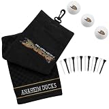 NHL Anaheim Ducks Embroidered Golf Towel, Golf Balls & Multicolored Tees Gift Set - Black