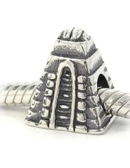 .925 Sterling Silver " Mayan Temple Threaded Core " Charm Bead Compatible with Pandora Chamilia Kay Troll Bracelet