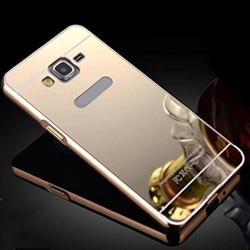Samsung Galaxy Grand Prime Case,Luxury Metal Air Aluminum Bumper Detachable + Mirror Hard Back Case 2 in 1 cover Ultra-Thin Frame Case For Samsung Galaxy Grand Prime G5308 G530H(Gold)