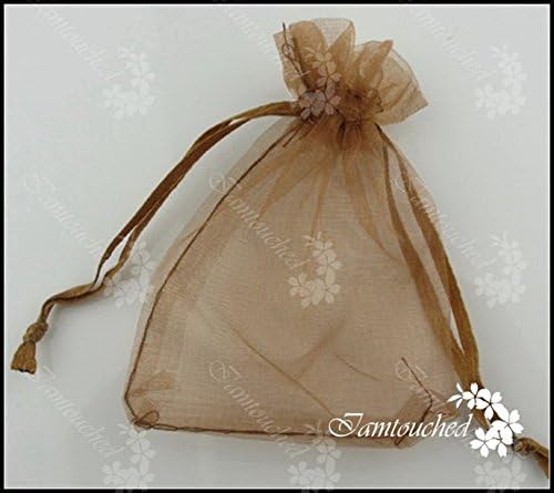 Ainest 25/100 pcs Organza Gift Bags Pouches Wedding Favour Sheer Jewelry Candy Bags Lot Chocolate Brown912cm Medium Bags 100PCS