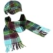 Ladies Winter Plaid Adjustable Newsboy Cap Hat Softer Cashmere Scarf Set Teal