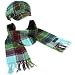 Ladies Winter Plaid Adjustable Newsboy Cap Hat Softer Cashmere Scarf Set Teal