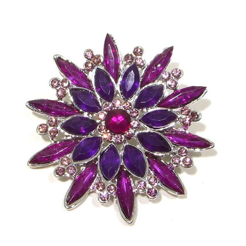 Purple & Violet Color Austrian Rhinestone Star Flower Designed Silver-Tone Brooch Pin