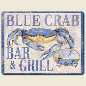 Blue Crab Bar and Grill Tempered Glass Small Cutting Board 8 By 10 by Highland Graphics