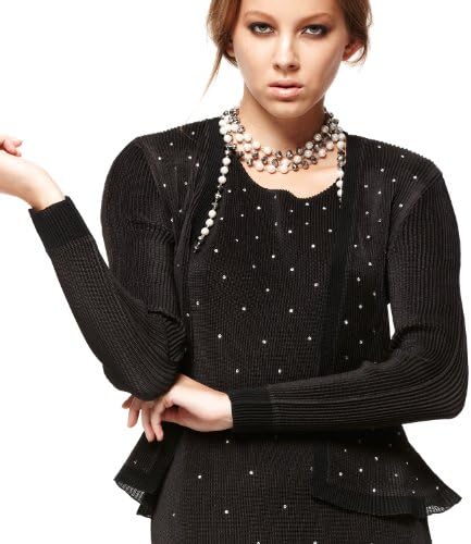 SPECCHIO PLEATS Women's V-Neck Bolero Jacket with Hotfix One size Black &amp; White