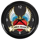 Black Wall Clock of Flaming Winged Heart says Angel Heart