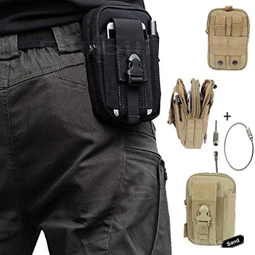 Tactical Molle Holster Pouch Belt Loops Waist Packs Phone Bag Pocket Fanny Pack Money for Iphone 6s 5s 6 Plus Samsung Galaxy Note N9000 Edge S6 + 1 Pcs Key Ring Rope (Sand)